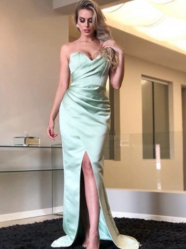 Mint Green Sweetheart Strapless Mermaid Simple Cheap Prom Dresses,PD00300