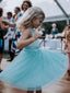 Tiffany Blue Tulle White Lace Short Flower Girl Dresses, FGS111