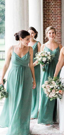 Turquoise Green Mismatched Elegant Flowy A-line Long Bridesmaid Dresses, BD3115
