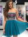 Turquoise Chiffon Colorful Embroidery Strapless Homecoming Dresses,HD0050