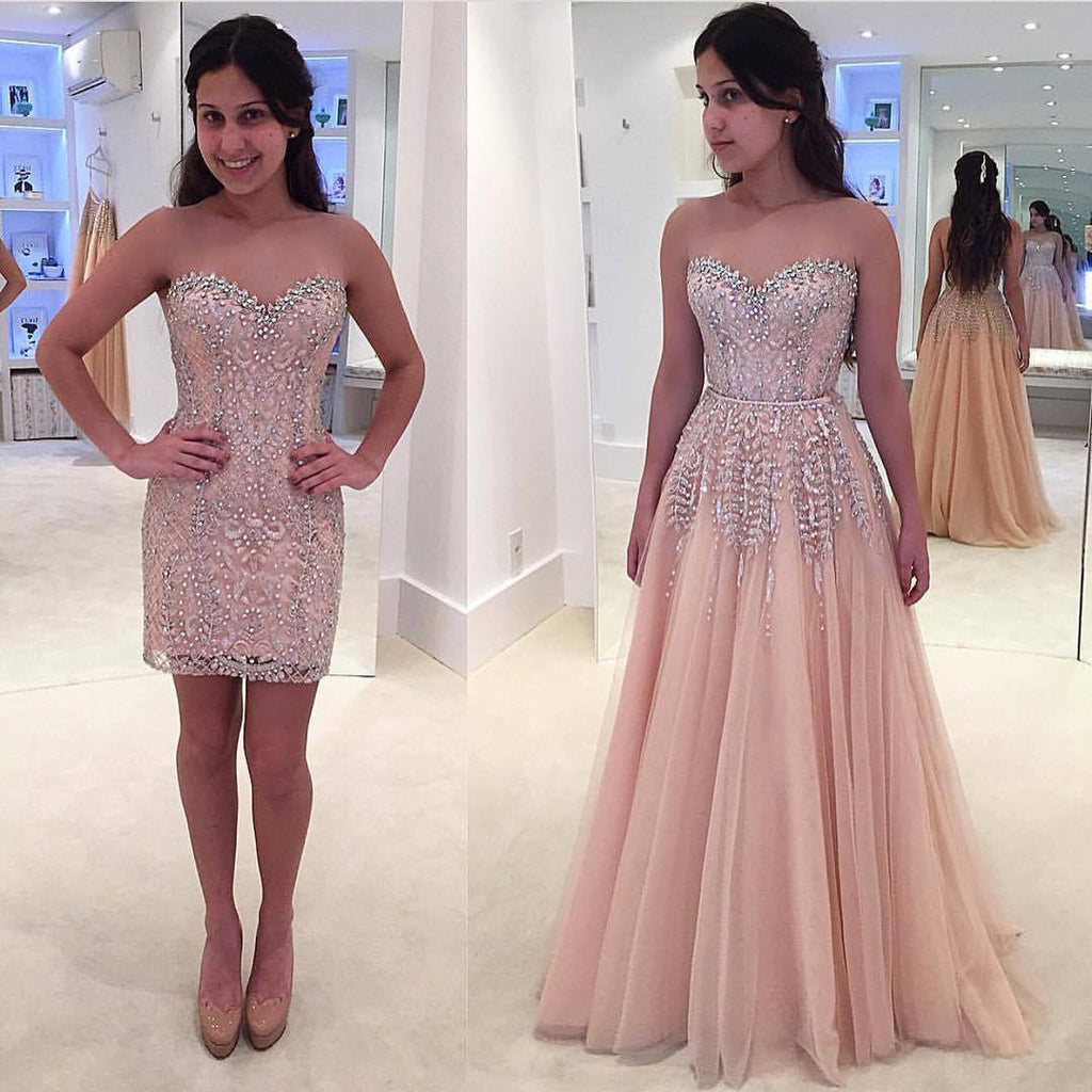 Two Piece Beaded Sweetheart Strapless Tulle Gorgeous Prom Dresses,PD00070