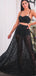 Two Piece Black Lace Spaghetti Starp Illusion A-line Prom Dresses,PD00326