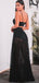 Two Piece Black Lace Spaghetti Starp Illusion A-line Prom Dresses,PD00326