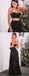 Two Piece Black Lace Spaghetti Starp Illusion A-line Prom Dresses,PD00326