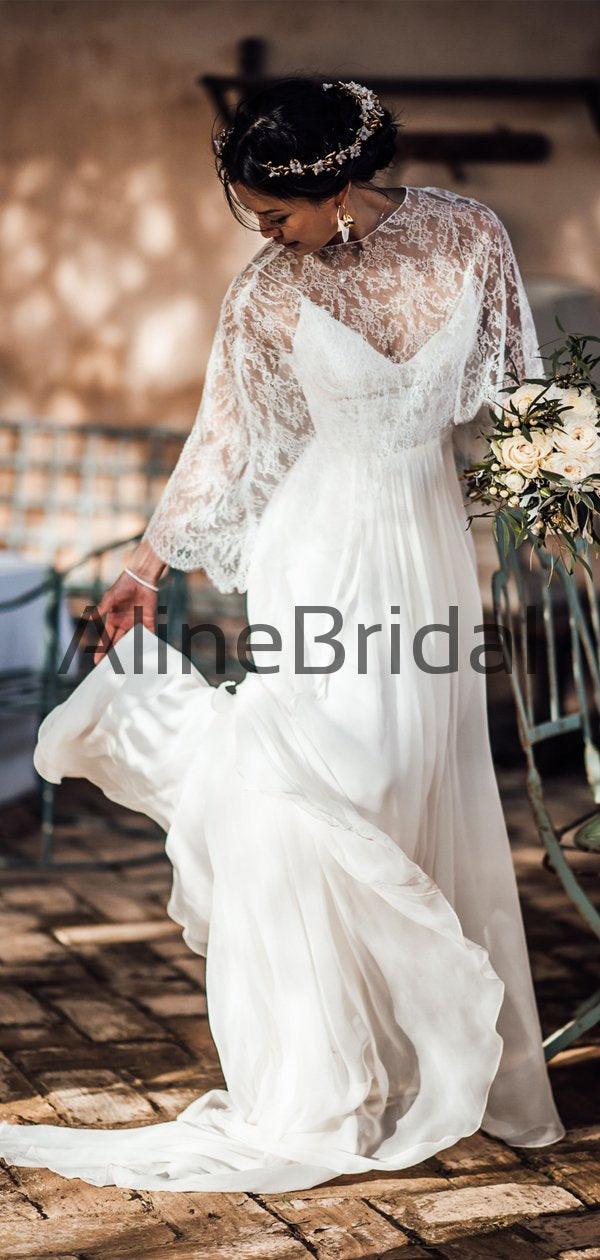 sachin and babi light blue dress A-Line Chiffon Wedding Dress with Cape Sleeves,High Neck Bridal Gown,WD01039, US14 / Black main image 0