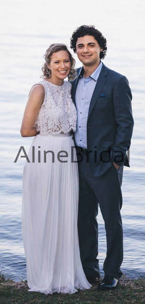 Two Piece Lace Chiffon Sleeveless Beach Wedding Dresses, AB1559