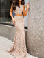 Two Piece Nude Lace Sleeveless Mermaid Long Prom Dresses,PD00221