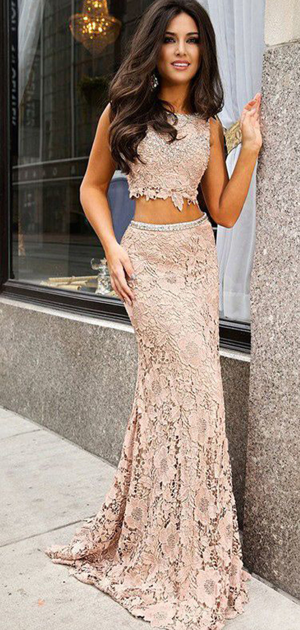 Two Piece Nude Lace Sleeveless Mermaid Long Prom Dresses,PD00221 AlineBridal Two Piece Nude Lace Sleeveless Mermaid Long Prom Dresses,PD00221 AlineBridal