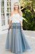 Two Piece Off Shoulder Lace Tulle Charming A-line Bridesmaid Dresses, AB4009