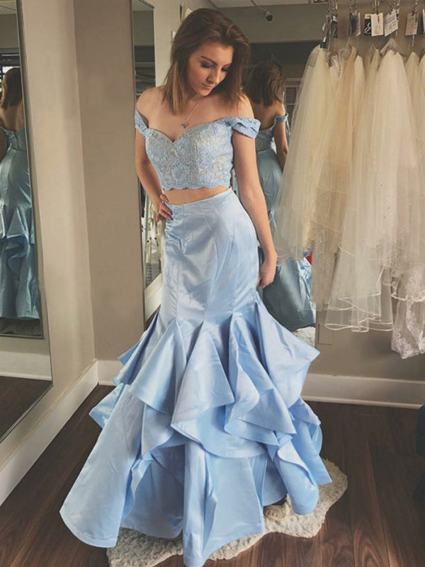 Two Piece Off Shoulder Pale Blue Prom Dresses ,PD00122 AlineBridal Two Piece Off Shoulder Pale Blue Prom Dresses ,PD00122 AlineBridal