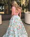 Two Piece Peach Floral Prints Pocket Prom Dresses ,PD00125