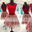 Two Piece Red Satin Fashion Embroidery Homecoming Dresses For Teens, BD00224