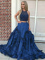 Two Piece Royal Blue Beaded A-line Gorgeous Bottom Sleeveless  Prom Dresses,PD00081