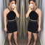 Two Piece Spaghetti Strap Beaded Sheath Black Homecoming Dresses,BD0024