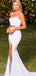 Two Piece Strapless Mermaid White Cheap Prom Dresses,PD00167