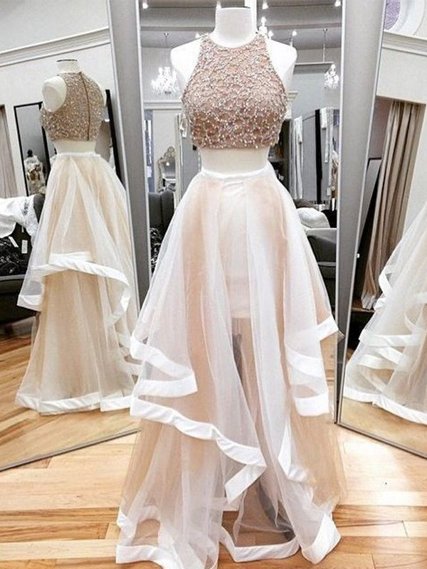 Two Pieces Beaded Unique Light Pink Charming Vintage Formal Evening Pr AlineBridal Two Pieces Beaded Unique Light Pink Charming Vintage Formal Evening Pr AlineBridal