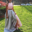 Two Pieces Two Tone Blush Pink Silver  Split  Pockets Long Simple Prom Dresses,PD00045