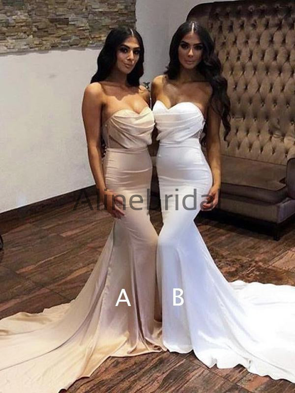 Unique Bubble Sweetheart Strapless Mermaid Train Long Bridesmaid Dresses AB4048