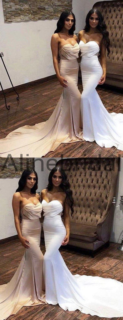 Unique Bubble Sweetheart Strapless Mermaid Train Long Bridesmaid Dresses , AB4048