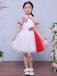 Unique Cheongsam Style High Neck Short Sleeve Floral Applique Flower Girl Dresses, FGS121