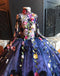 Unique Gorgeous Navy Applique High Neck Princess Flower Girl Dresses, FGS053