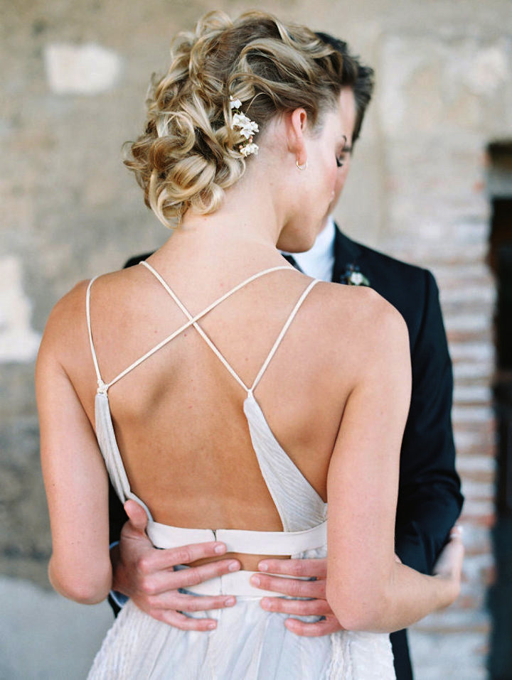 Unique Nude Spaghetti Straps Tulle A-line Charming Wedding Dresses, AB1165