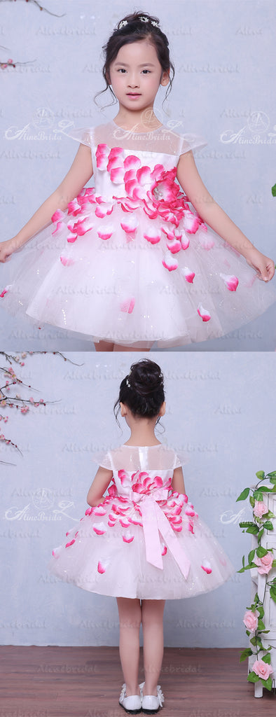 Unique Rose Applique Cap Sleeve Fashion Flower Girl Dresses, FGS033