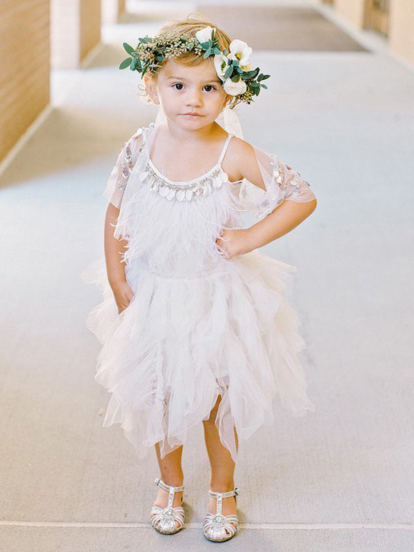 Unique Spaghetti Strap Ruffles Summer Flower Girl Dresses, FGS114