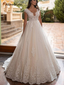 Elegant V-neck Lace Off-shoulder A-line Wedding Dress, WD3010