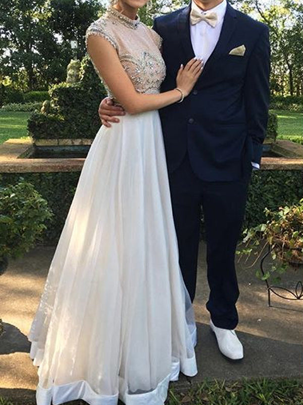 Two piece high hotsell neck prom dress