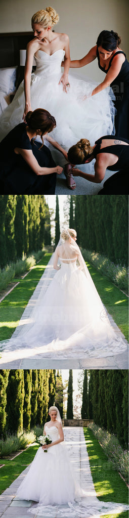 Vintage Ivory Satin Tulle Sweetheart Strapless Ball Gown Wedding Dresses, AB1167