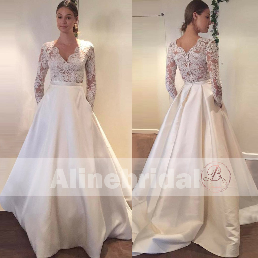 Lace top and deals satin bottom wedding dress