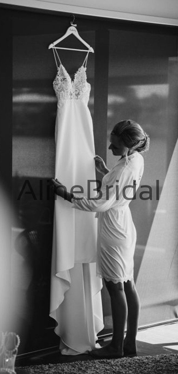 Vintage Lace Top Spaghetti Strap Backless Mermaid Train Wedding Dresse – AlineBridal