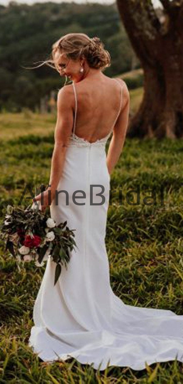 Vintage Lace Top Spaghetti Strap Backless Mermaid Train Wedding Dresse AlineBridal