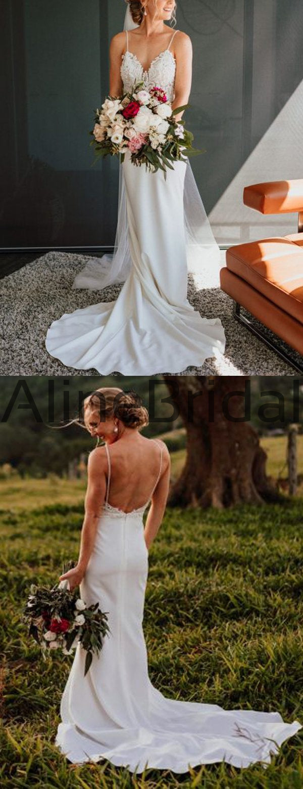 Vintage Lace Top Spaghetti Strap Backless Mermaid Train Wedding Dresse AlineBridal Vintage Lace Top Spaghetti Strap Backless Mermaid Train Wedding Dresse AlineBridal