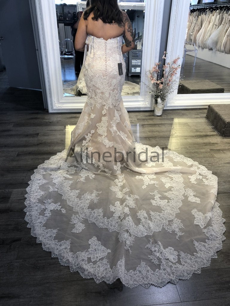 Vintage Strapless Lace Mermaid Train Elegant Wedding Dresses, AB1513