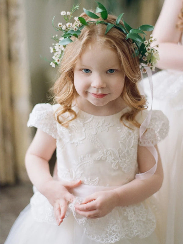 Classic Ivory A-line Tulle Flower Girl Dress with Bow Sash, FGS106 – AlineBridal