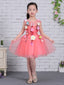 Watermelon Tulle Handmade Flower Applique Cap Sleeve Flower Girl Dresses, FGS127