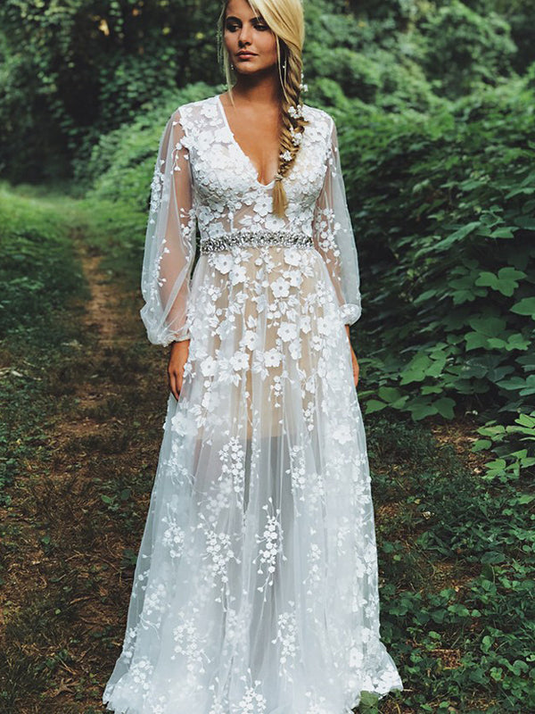 long sleeve white boho dress Lace Illusion Wedding Dresses, AB1512 – AlineBridal Long sleeves add sophistication Color:wine 9 Drawer Dresser for Spring Reorder 25