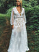 White Lace Illusion Long Sleeve Boho Wedding Dresses, AB1512