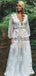 White Lace Illusion Long Sleeve Boho Wedding Dresses, AB1512