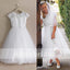 White Lace Sequin Tulle Bottom Cap Sleeve A-line Vintage Flower Girl Dresses, FGS096