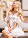 White Lace Spaghetti Strap Off Shoulder Homecoming Dresses,HD0057