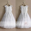 White Lace Tulle Cap Sleeve Round Neck Vintage Flower Girl Dresses, FGS095