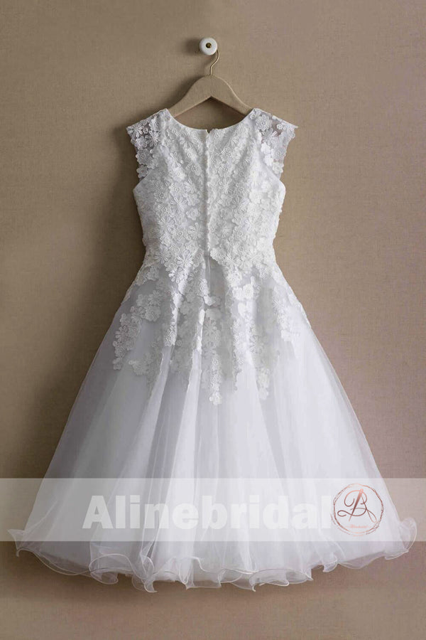 Lovely Princess Off White Lace Tulle Sleeveless Round Neck  Flower Girl Dresses, FGS035