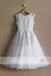 White Lace Tulle Cap Sleeve Round Neck Vintage Flower Girl Dresses, FGS095