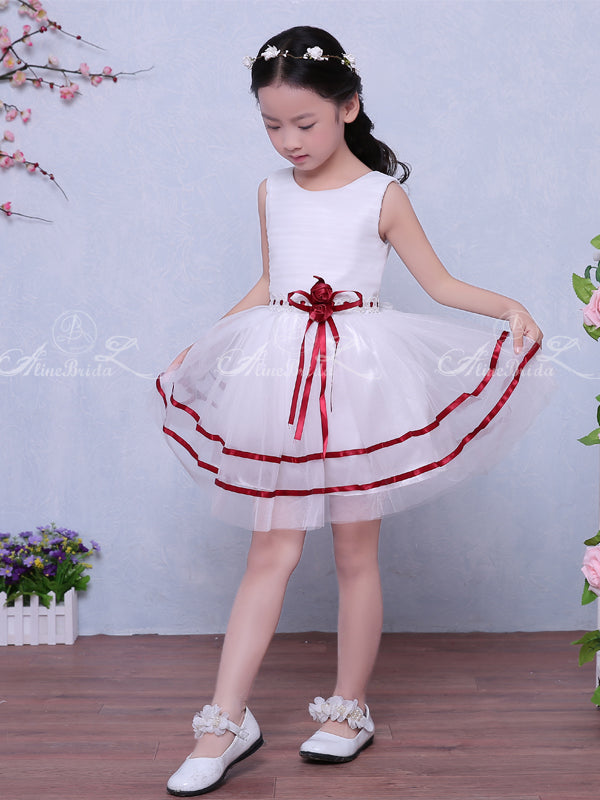 White Organza Red Satin Belt Cheap Simple Flower Girl Dresses , FGS123 AlineBridal White Organza Red Satin Belt Cheap Simple Flower Girl Dresses , FGS123 AlineBridal