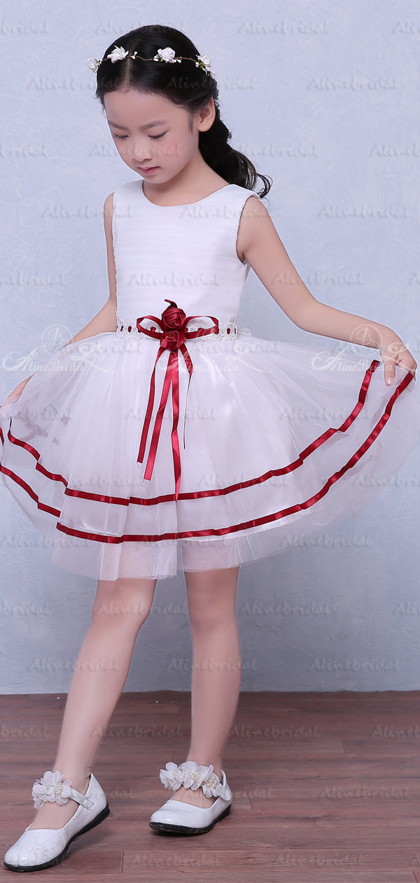 White Organza Red Satin Belt Cheap Simple Flower Girl Dresses , FGS123 – AlineBridal White Organza Red Satin Belt Cheap Simple Flower Girl Dresses , FGS123 – AlineBridal