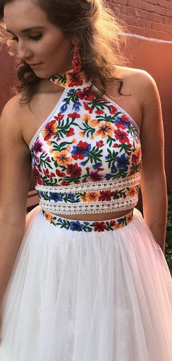 White Satin Embroidery High Neck Open Back Homecoming Dresses,HD0020 AlineBridal White Satin Embroidery High Neck Open Back Homecoming Dresses,HD0020 AlineBridal