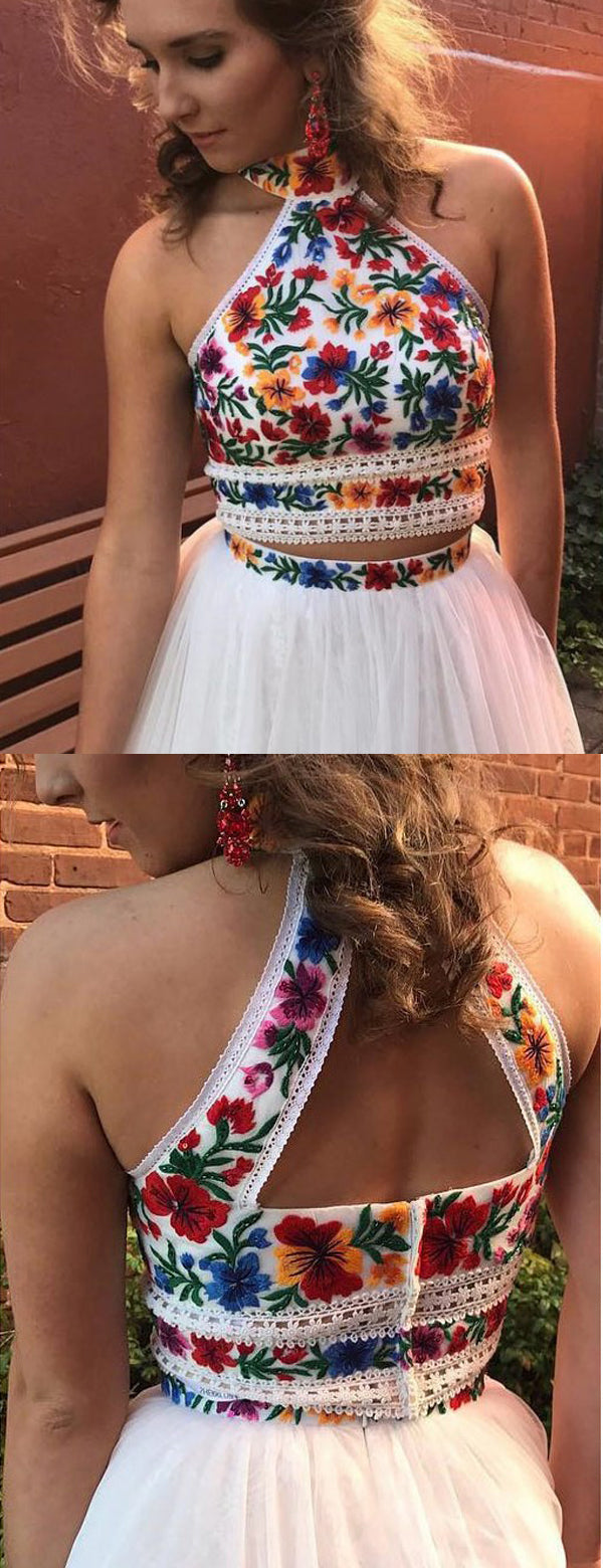 White Satin Embroidery High Neck Open Back Homecoming Dresses,HD0020 AlineBridal White Satin Embroidery High Neck Open Back Homecoming Dresses,HD0020 AlineBridal